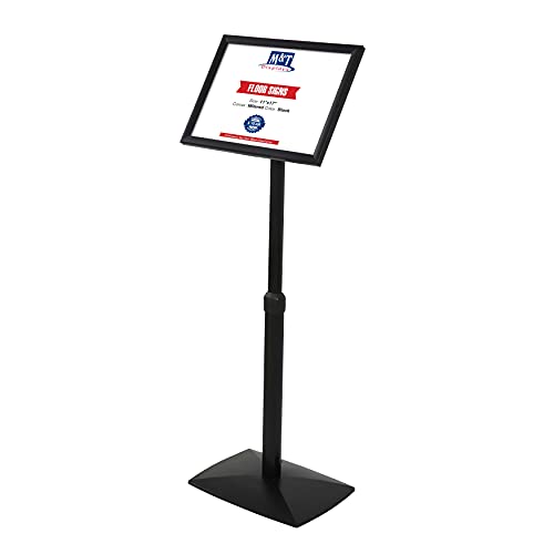 M&T Displays Flexible Sign Holder LED Box Fixed Height, Illuminated Pedestal Poster Stand Menu Post 11x17 Inch Black Aluminum Easy Front Loading Snap Frame Anti Glare PET Cover Steel Black Metal Base - size: 11x17