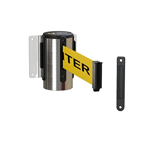 Montour Line WM215 Wall Mounted Retractable Belt Barrier with Fixed Belt End, Polished Stainless Steel Case (16 ft Yellow with"Caution - DO NOT Enter" Black Letters Belt) - color: Yellow with "CAUTION - DO NOT ENTER" Black Letters, size: 16 ft