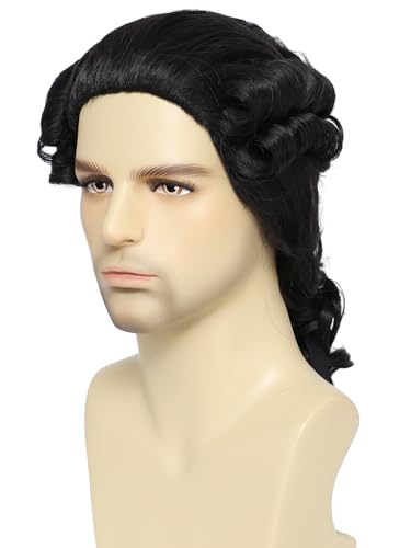 Men's 18th Century Colonial Judge Wig, George Washington Wig Lawyer Aristocrat Curly Costume Wig for Halloween Historical Theme Party (Black) - color: 3-Black