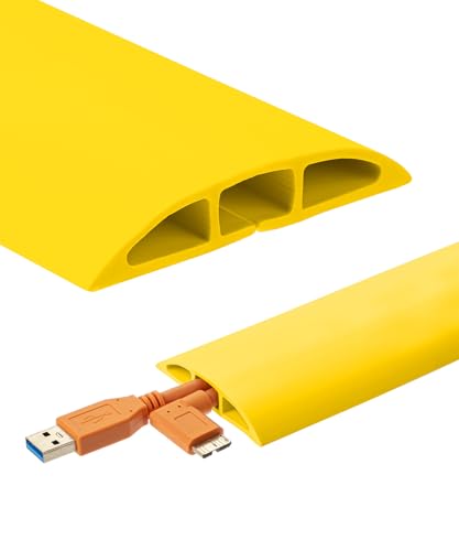 Bates- Floor Cord Cover, 6ft, Cable Cavity 0.6" (W) x 0.31" (H), Heavy Duty Wire Protector, PVC Extension Cords Hider, Protect Cords, Prevent Cable Trips, Cord Hider for Office, Home, Outdoor - color: Yellow, size: 6 Ft