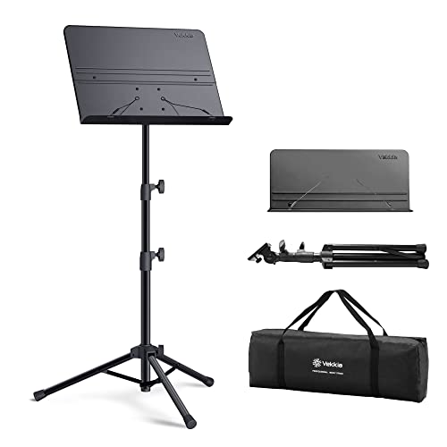 Vekkia Professional Portable Sheet Music Stand | Folding Adjustable Holder/with Carrying Bag/Sturdy for Instrumental Performance, Band & Travel - size: 32-56inch