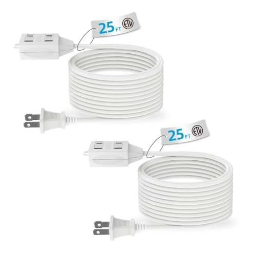TiFFCOFiO Indoor Extension Cord, 2 Prong 25 Feet Extension Cord, 3 Polarized Outlets with Safety Slide Windows,13A/1625W, 16 AWG, 2 Packs (25FT 2 Pack) - size: 25FT 2 Packs