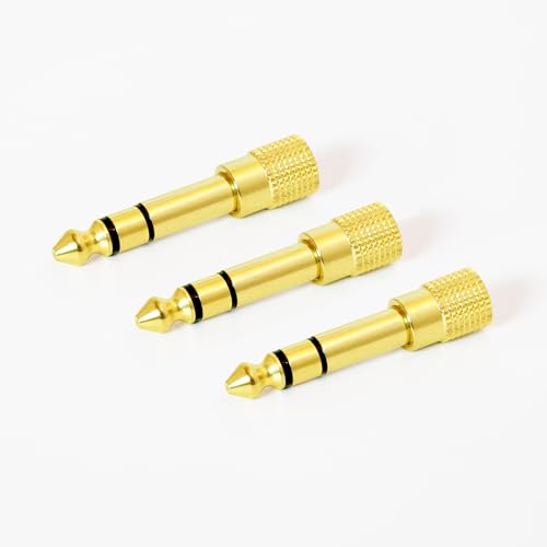 MEE audio Quarter Inch Stereo Audio Adapter, 3.5mm (1/8") Female to 6.3mm (1/4") Male Converter, Gold Plated, TRS and TRRS Compatible for Headphones, Headsets, AUX Cables, Guitar Amps (3 Pack) - style: 3 Pack
