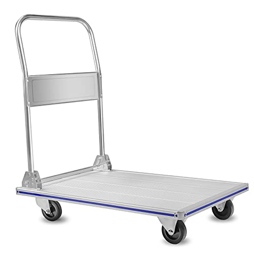 LEADALLWAY Platform Truck 35" Lx21 W Large Size Foldable Push Cart Dolly Aluminum Heavy Duty 800lbs Capacity - size: 35" L X 21" W