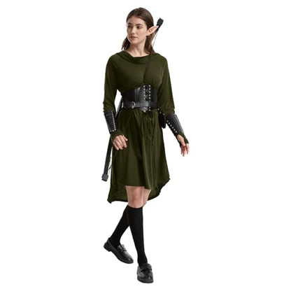 HODBLKT 7PCS Women Renaissance Fairy Costume Medieval Elf Dress Halloween - color: Green, size: X-Small