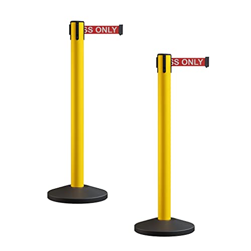 Crowd Control Warehouse RBB-150 Retractable Belt Barriers, 16 Ft, Set of 2 | CCW Series Stanchions with Red Authorized Access Only White-letter Belts, Yellow Steel Posts, Portable and Easy to Assemble