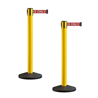 Crowd Control Warehouse RBB-150 Retractable Belt Barriers, 16 Ft, Set of 2 | CCW Series Stanchions with Red Authorized Access Only White-letter Belts, Yellow Steel Posts, Portable and Easy to Assemble