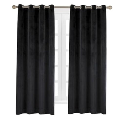 Cherry Home Set of 2 Heavy Velvet Flannel Blackout Window Curtains Drapes with Top Grommet Draperies Eyelet 52 inches Wide by 120 inches Long, Black for Bedroom Living Room - color: Black, size: 52"W x 120"L (Pack of 1)
