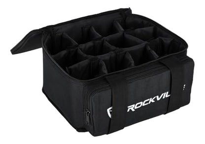 Rockville MINI HALO x12 Bag - Fits Up To 12 MINI HALO or Similar DJ Lights (CAN 2.0) | Removable Dividers, Foam Padded, Semi-Rigid Shell, Zippered Front Pocket, Dual Carry Handles, Fits Similar Lights - style: Bag for 12 Lights