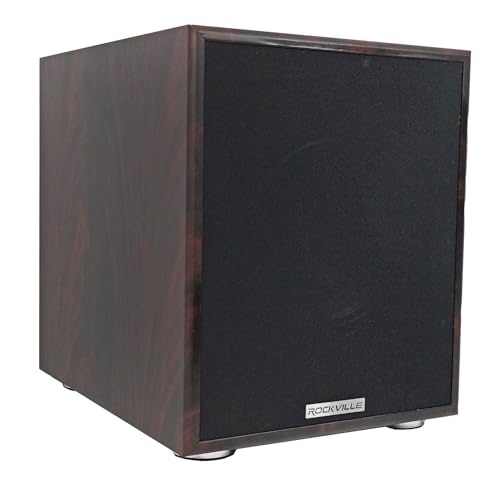 Rockville Rock Shaker 10" Dark Wood Powered Subwoofer Home Theater | 600W Peak, 300W RMS, RCA In/Out, High-Level In/Out, 20Hz-200Hz Response, MDF Enclosure, Class D Amplifier - color: Dark Wood