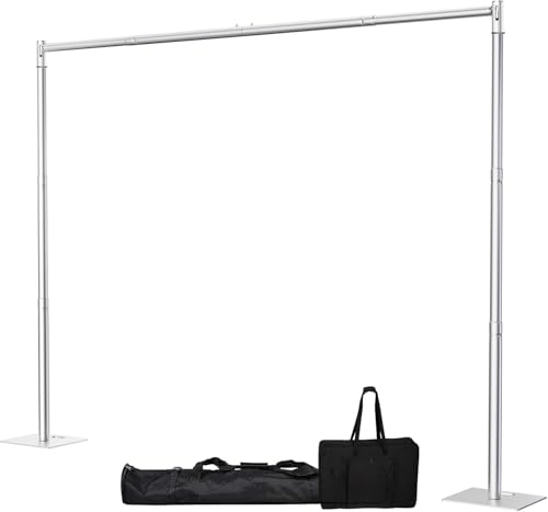 Pipe and Drape Backdrop Stand, 10x10ft Heavy Duty Backdrop Stand with Metal Base, Adjustable Height & Width, Silver Background Holder for Wedding Photography Birthday Party Baby Shower（Capacity of up to 25 lbs） - color: Silver, size: 10*10FT