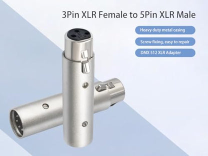 2-Pack XLR-F to XLR-M Adapter, 3 Pin Female to 5 Pin Male DMX Gender Changer, Microphone Adapter with Secure Locking for DMX& Pro Audio - color: 3Pin F to 5Pin M