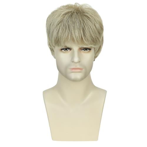 Creamily Mens Short Blonde Wigs Blonde Mixed Brown Male Wig Layered Natural Short Wigs for Men Daily Wear Halloween Party Cosplay - color: I-Light Ash Blonde