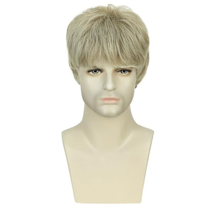 Creamily Mens Short Blonde Wigs Blonde Mixed Brown Male Wig Layered Natural Short Wigs for Men Daily Wear Halloween Party Cosplay - color: I-Light Ash Blonde