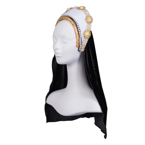 Willyacos Tudor French Hood Anne Boleyn Costume Headpiece Elizabethan Headwear Renaissance Tudor Hat Headdress Headband - color: White