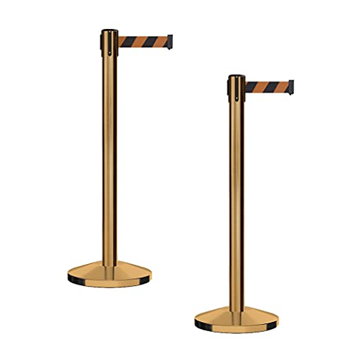 CCW Series RBB-100 Retractable Belt Barrier Stanchions, 9 Ft, 2-Pack - color: Black and Orange Diagonal, size: 9 Foot