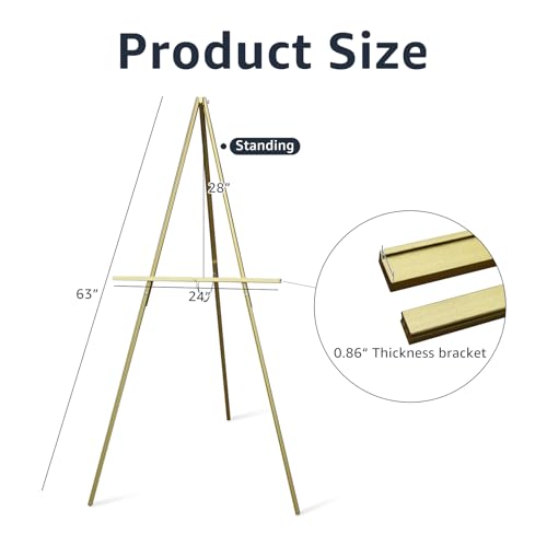 NianFeng Wooden Easel Stand for Sign, Easel Display Stand Floor for Wedding Sign with Adjustable Tray, 63-Inch, Tripod A-Frame Poster Light Duty, Welcome, Art Show & Baby Shower (Golden) - color: Golden