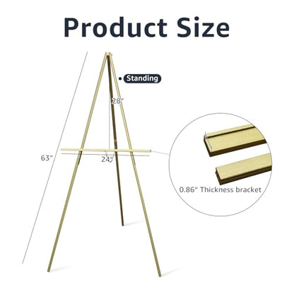 NianFeng Wooden Easel Stand for Sign, Easel Display Stand Floor for Wedding Sign with Adjustable Tray, 63-Inch, Tripod A-Frame Poster Light Duty, Welcome, Art Show & Baby Shower (Golden) - color: Golden