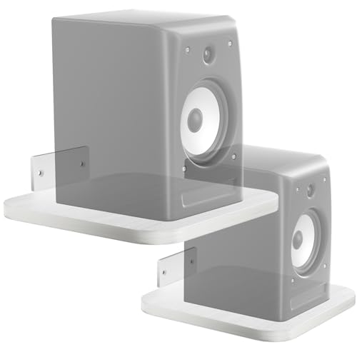 WALI Surround Sound Speaker Wall Mount, 1 Pair Heavy Duty Floating Shelf - color: White, size: 7.87" x 7.87"
