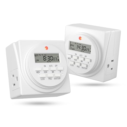 BN-LINK Indoor 7-Day Programmable Digital Timer Outlet, 2 Outlets, 2 Pack | 8 On/Off Programs; Random/DST Modes;15A/1875W; 3 Prong Light Timer for Lamp, Aquarium, Reptile Tank,Holiday Decor; ETL Listed - style: 3-Prong,2-Pack