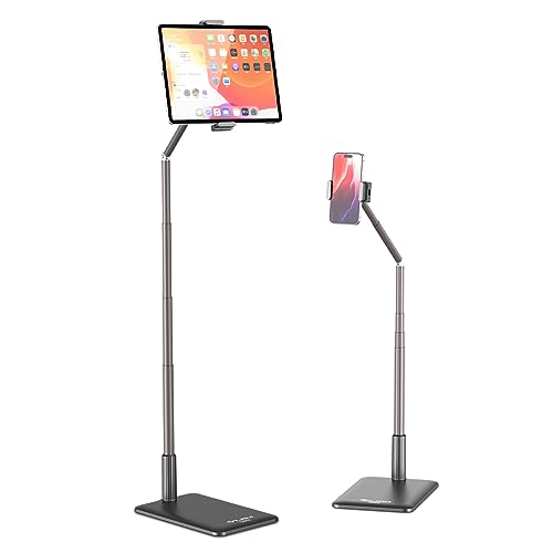 VIJIM Tablet Floor Stand Holder, Phone Stand for Recording, Adjustable Cell Phone & Tablet Holder for Floor, Compatible with iPad Pro Air Mini, Galaxy Tab, iPhone & 4.6-12.9 Inch Devices