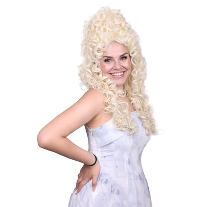 Long Curly Fluffy Cosplay Wig for Women Heat-Resistant Synthetic Fiber Hair Wig for Adult Halloween (Blonde) - color: Blonde