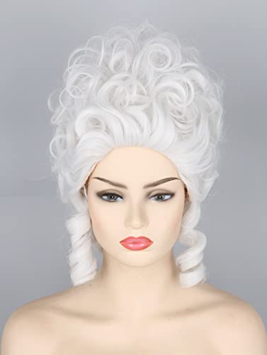 Topcosplay Halloween Costume Party Wigs for Women Girls White Powdered Wig Short Beehive Wigs Renaissance Wig - color: White