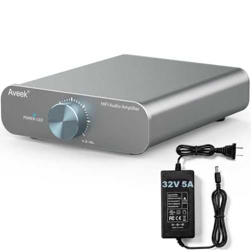 Aveek TPA3255 Stereo Amplifier, 2 Channel Class D Amp for Passive Speakers | 32V 5A Adapter Included, RCA & 3.5mm Inputs, Low-Noise HiFi Sound for 2-8Ω Passive Bookshelf/Tower Speakers, Desktop Audio