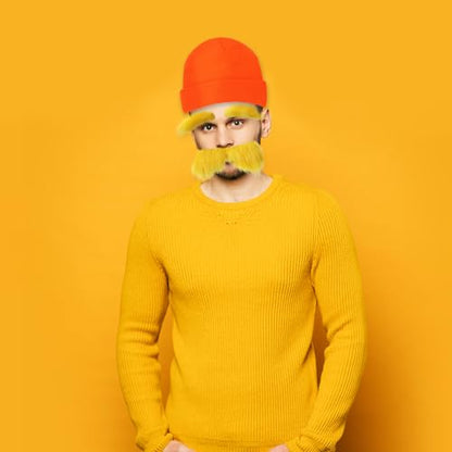 NUMJAW Yellow Mustache Costume Adhesive Mustache Eyebrows The Yellow Hat Monster Costume Fake Mustache Eyebrows Cosplay Costume Accessories Funny Party Favors Book Week Costume Accessories
