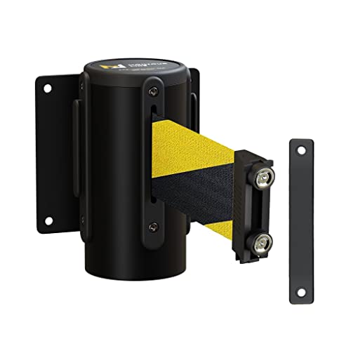 Montour Line WM115 Wall Mounted Retractable Belt Barrier with Magnetic Belt End, Magnetic Mount, Black Casing (8.5 ft Black and Yellow Diagonal Belt) - color: Black and Yellow Diagonal, size: 8.5 ft