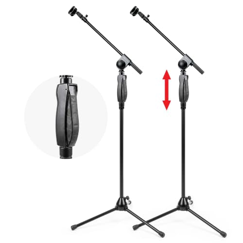 AxcessAbles One-Handed Quick Release Microphone Stand. 74" Height Clutch Adjustment Tripod Mic Stand with 35" Boom Arm. For Singing, Studio and Instruments (2-Pack)