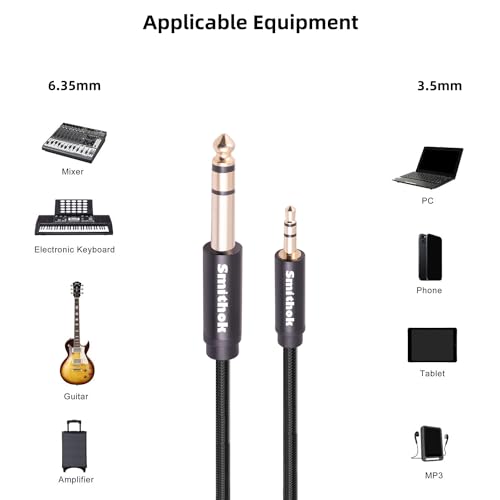 Smithok 2pack 1/8 to 1/4 Stereo Audio Cable,6.35mm 1/4" Male to 3.5mm 1/8" Male TRS Bidirectional Stereo Audio Cable for Guitar, Laptop, Home Theater Devices, Speaker and Amplifiers 4Ft - size: 2pack 4ft