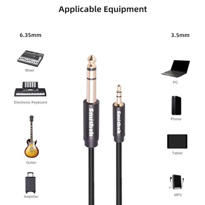 Smithok 2pack 1/8 to 1/4 Stereo Audio Cable,6.35mm 1/4" Male to 3.5mm 1/8" Male TRS Bidirectional Stereo Audio Cable for Guitar, Laptop, Home Theater Devices, Speaker and Amplifiers 4Ft - size: 2pack 4ft