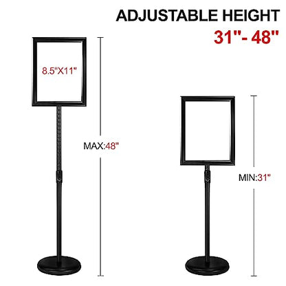 IN WHICH BAY-Adjustable Heavy Duty Poster Sign Holder Stand Floor Sign Stand Aluminum Snap Open Frame for 8.5 x 11 inches both Vertical and Horizontal view Displayed Used for Living and Business(Black)