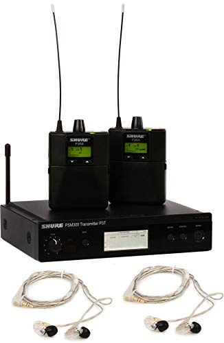 Shure PSM300 P3TRA215TWP Pro Wireless in-Ear Personal Monitor System with SE215-CL Earphones, Twinpack - H20 Band - size: Twinpack, style: H20 Band (518-542 MHz)