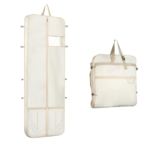Wedding Dress Garment Bag 72" Dress Bags for Gowns Long with Accessories Pockets Bridal Garment Cover with Adjustable Handles for Wedding Dress, Prom Evening Gown - color: White