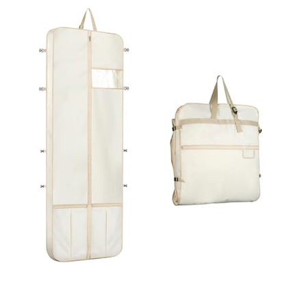Wedding Dress Garment Bag 72" Dress Bags for Gowns Long with Accessories Pockets Bridal Garment Cover with Adjustable Handles for Wedding Dress, Prom Evening Gown - color: White