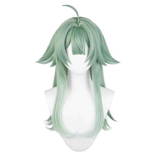 Anime Green Long Wigs with Bangs Women flipped out Wig Jellyfish-Head Adult COS Game Huo Fox Cosplay Wigs Halloween,Christmas,Comic con,Game Show,Party - color: Green white