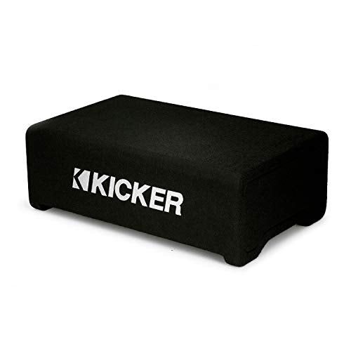 KICKER 48CDF124 Comp 12" Subwoofer in Down Firing Enclosure, 4-Ohm | Loaded ported box design, space-saving behind-seat truck fit, protected downward woofer, deep bass output, easy install