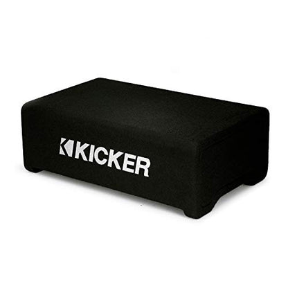 KICKER 48CDF124 Comp 12" Subwoofer in Down Firing Enclosure, 4-Ohm | Loaded ported box design, space-saving behind-seat truck fit, protected downward woofer, deep bass output, easy install