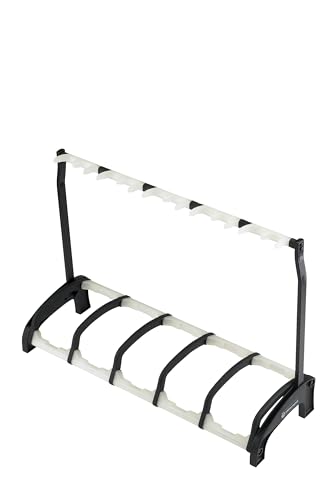 K&M Konig & Meyer 17515.016.00 Guardian 5 Guitar Stand | Holds Five Electric, Acoustic or Bass Guitars Rack-Style | Protective Supports | Space Saver - Adult/Youth Musicians | Black & Translucent - color: 5 Guitars/ Black Translucent
