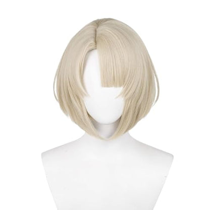 Freminet Wig for Men Blonde Bob with Bangs Heat Resistan Synthetic Fiber Hairs for Unisex Adult Halloween Christmas Cos Anime Party Replacement Wigs - color: Blonde Cover Left Eye Bangs