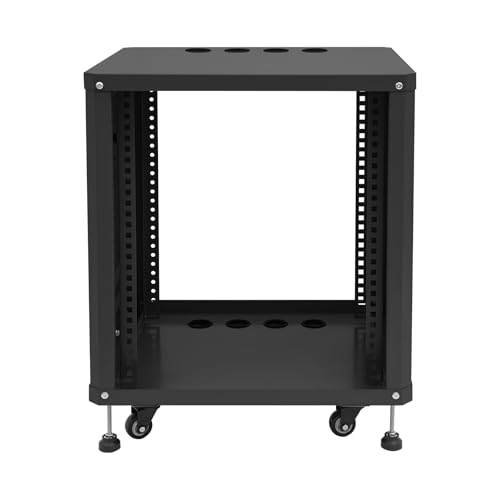 12U Audio Rack Server Racks Studio Racks with Four Wheels Component Rack for Av Equipment, NAS, Servers Rolling Network Cabinet for Home Laboratories, Recording Studios, Band Rehearsals(Black) - color: Black, size: 12U