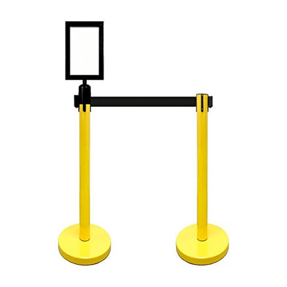 Retractable Stanchion, 6 SPECIALTY Posts + Signframe, 36" Ht, 78" Special Event & Holiday Theme Belt + Bonus Replacement Cassettes + Wall Receiver (YEL Post/Black Belt) - color: Yel Post/Black Belt