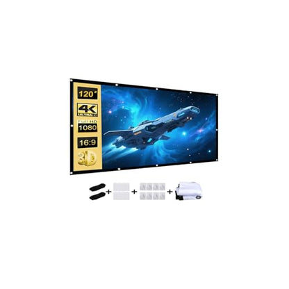 120-inch Projection Screen, Portable 4K Movie Screen, Wrinkle-Resistant, Easy-to-Install Outdoor Projection Screen, 16:9 Foldable and Washable, Suitable for use in Offices, Home theaters, Outdoors.
