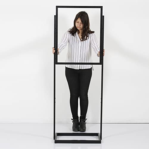 M&T Displays Metal Eco Info Board Black 24x36 Inches Slide-In Poster Sign Holder 1 Tier Double Sided Floor Standing Pedestal Advertising Display with Backing and Anti-Glare PET Cover