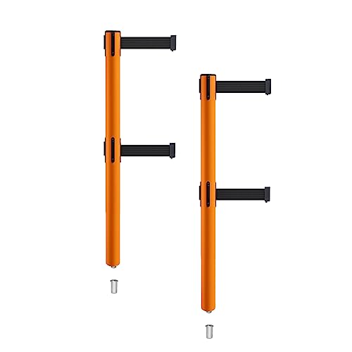 Montour Line MSX630DSK Retractable Dual Belt Barrier Stanchions, 2-Pack | Mini Socket Base, Orange Post, 7.5 Ft Black Belt - color: Black, size: 7.5 ft