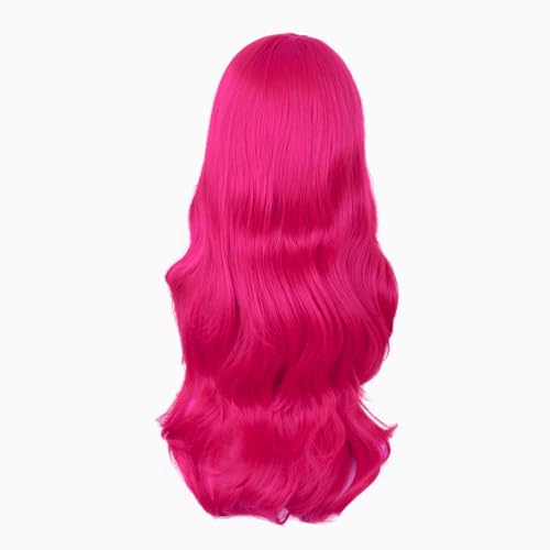 MapofBeauty 24 Inch Long Wavy Side Bangs Party Anime Cosplay Wig, Hot Pink | 60 cm Synthetic Fiber Wig, Women, Charming - color: Hot Pink