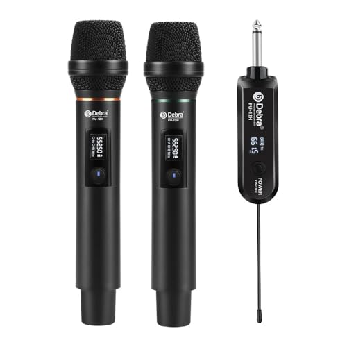 D Debra Wireless Microphone UHF Cordless Handheld Dynamic with Rechargeable Receiver and 30 Adjustable Frequency for Karaoke Singing, Wedding, DJ, Party, Speech, Church, Class Use, 200ft (PU-12H-02)
