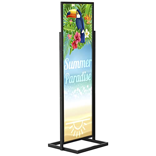 M&T Displays Metal Eco Info Board, Black 22x69 Inches Slide-In Poster Sign Holder 1 Tier Double Sided Floor Standing Pedestal Advertising Display with Backing and Anti-Glare PET Cover - color: Black, size: 22x69